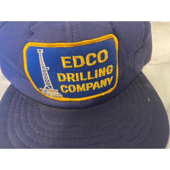 Vintage Edco Drilling Company Patch Hat Dad Cap Snapback Blue Cotton Foam Truck - Picture 7 of 11